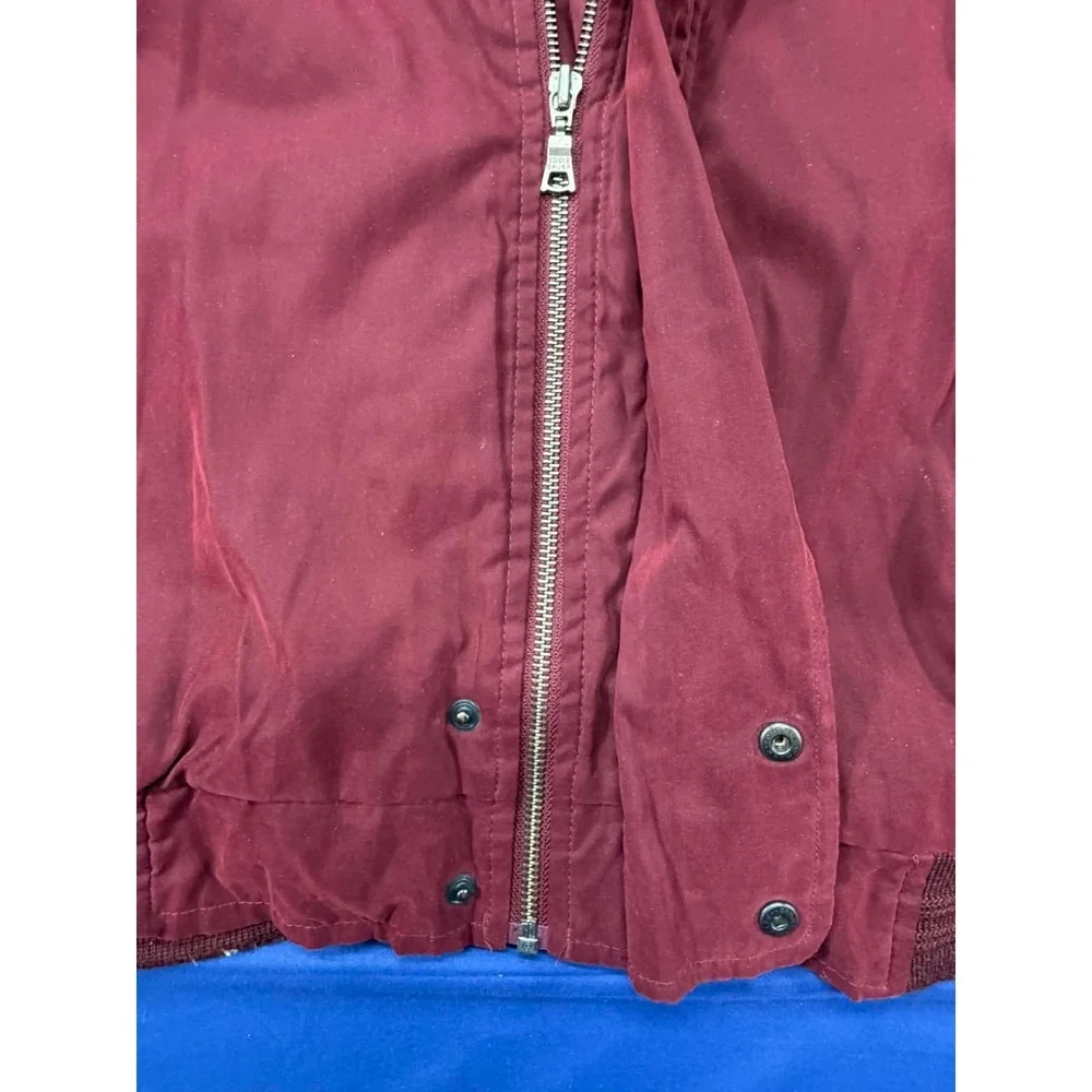 Vintage‎ Eddie Bauer Quilted Barn Jacket Acrylic Trim Leather Collar Red LG